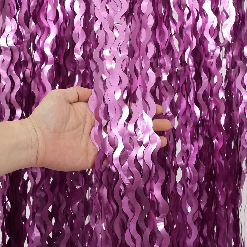KEEUH Purple Foil Curtains - 4 Pack 3.3 ft x 6.6 ft Wavy Fringe Curtain Backdrop for Party Photo Booth Props Decoration Mermaid Euphoria Themed | Purple Streamers for Mardi Gras Decorations - Image 2